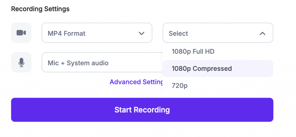 Select the video quality 